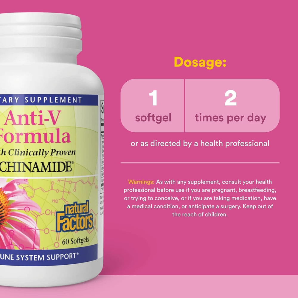 Natural Factors, Anti-V Formula, с клинически подтвержденным эхинамидом, 60 капсул