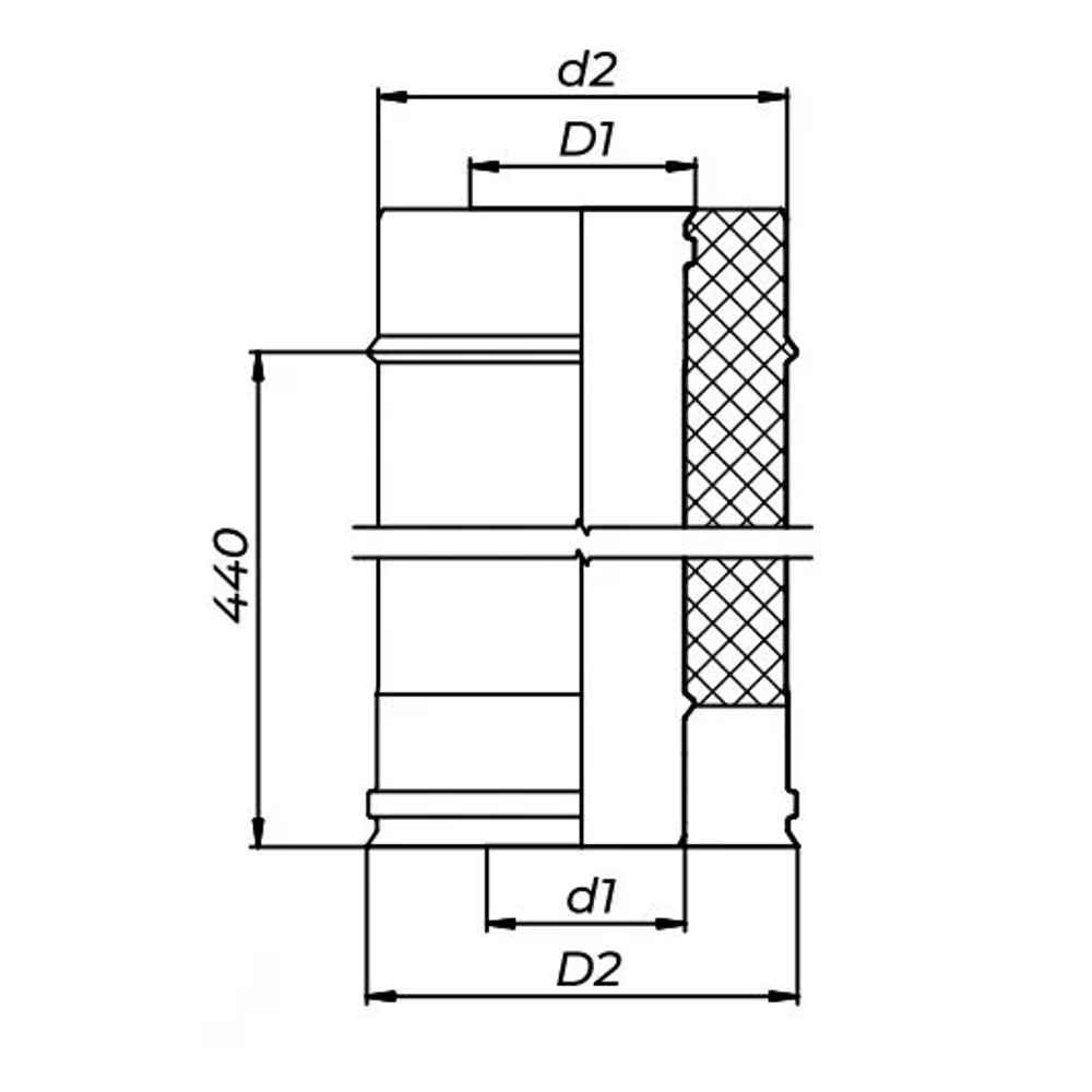 Дымоход сэндвич Ф100(430/0,5)х200(430/0,5) Д=500мм (Коракс)