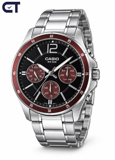 CASIO MTP-1374D-5A CASIO Collection мужские наручные часы — тёплый коричневый циферблат, день недели, дата и 24-часовой индикатор