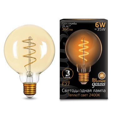 Лампа Gauss LED Filament G95 Flexible E27 6W Golden 2400К 105802007