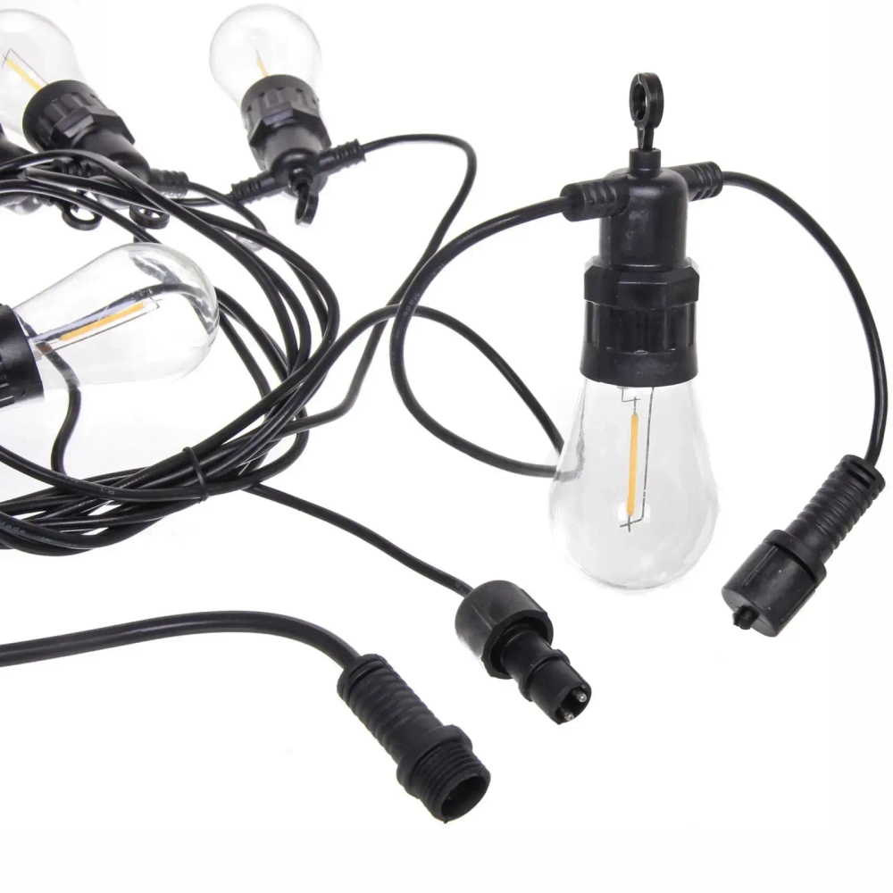 Гирлянда для улицы 5м 10 ламп LED «Filament» чёрный провод, 1 режим, 220V, IP-65, Теплый белый (возможность соединения)