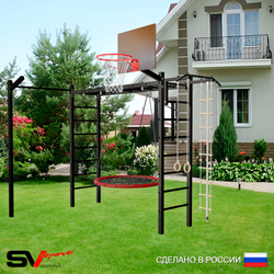 Уличная шведская стенка Sv Sport рукоход с комплектом турник прямой У5223.1К (Турник/Гнездо 100см/Щит баскет/Кронш бокс/Канат/кольца/лестница)
