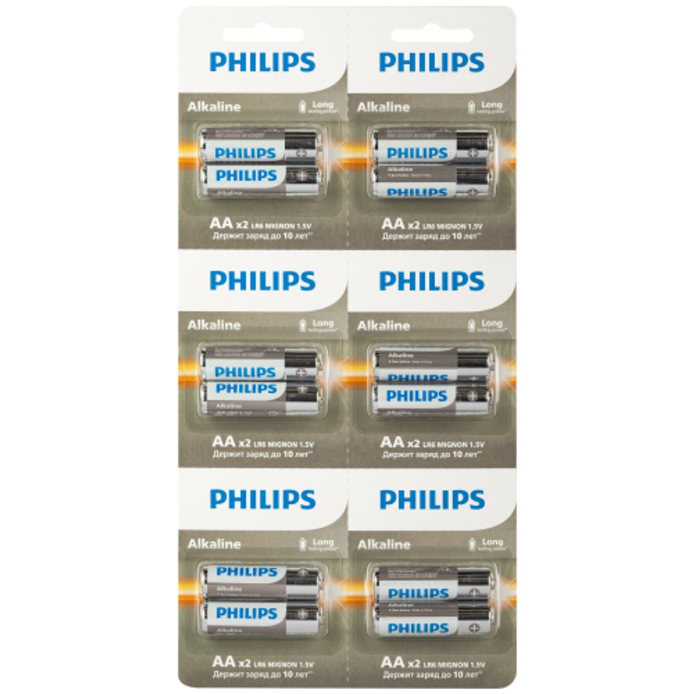 Батарейки Philips LR6A12S/51 АА алкалиновые 1,5v 2х6 шт. LR6-2BL Entry (12/72/216/14688) | Philips