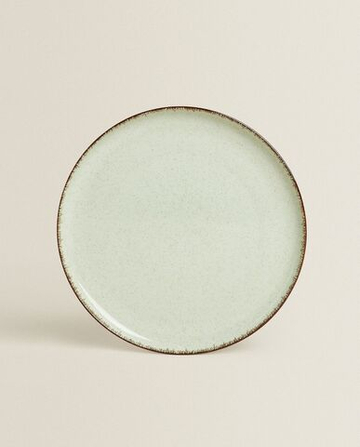 ZARA HOME ФАРФОРОВАЯ ОБЕДЕННАЯ ТАРЕЛКА С ОБОДКОМ ПОД СТАРИНУ, ЗЕЛЕНЫЙ