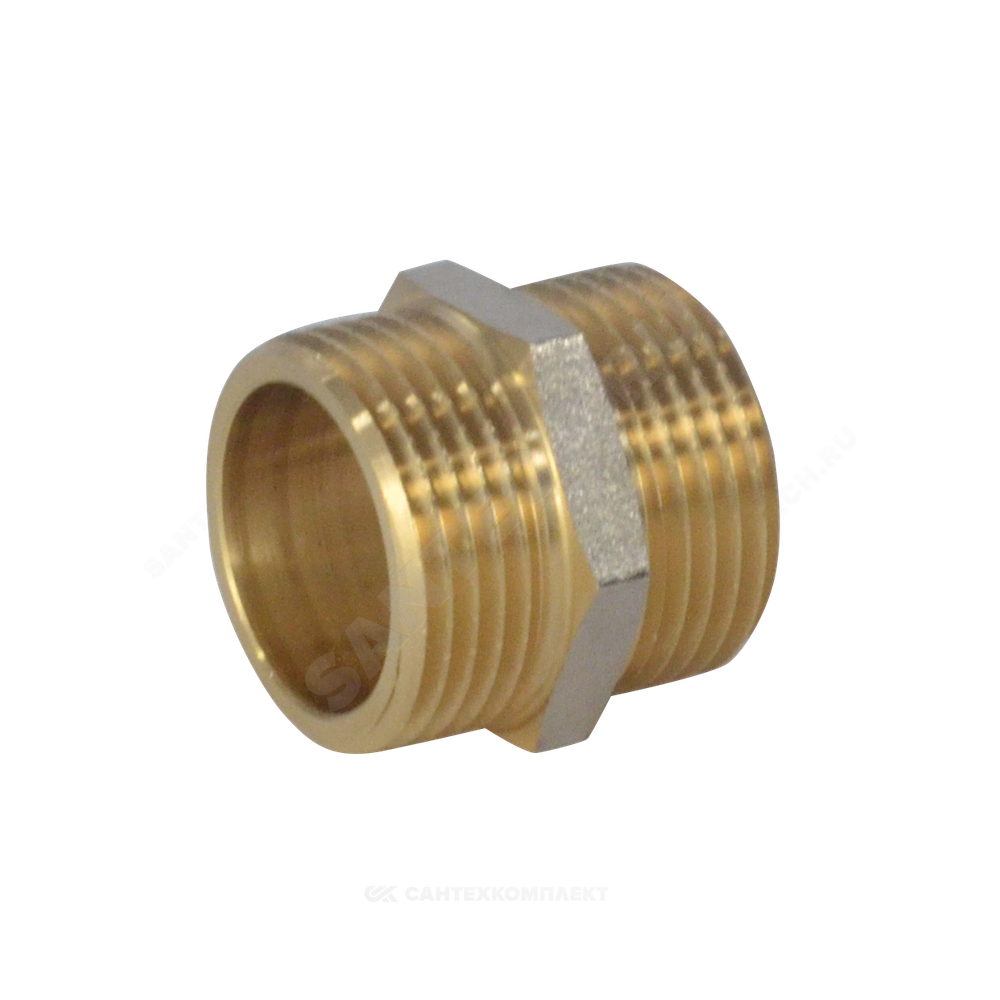 Ниппель латунь никель Ду 32 (1 1/4") НР 9022 ГОСТ 32585-2013 Aquasfera 9022-04