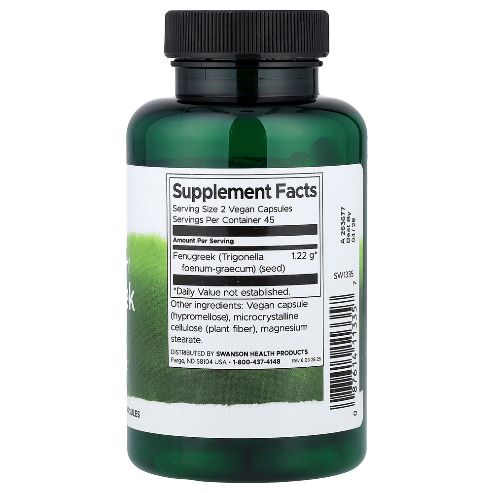 Swanson Vitamins, Full Spectrum®, семена пажитника, 90 веганских капсул (610 мг в 1 капсуле)