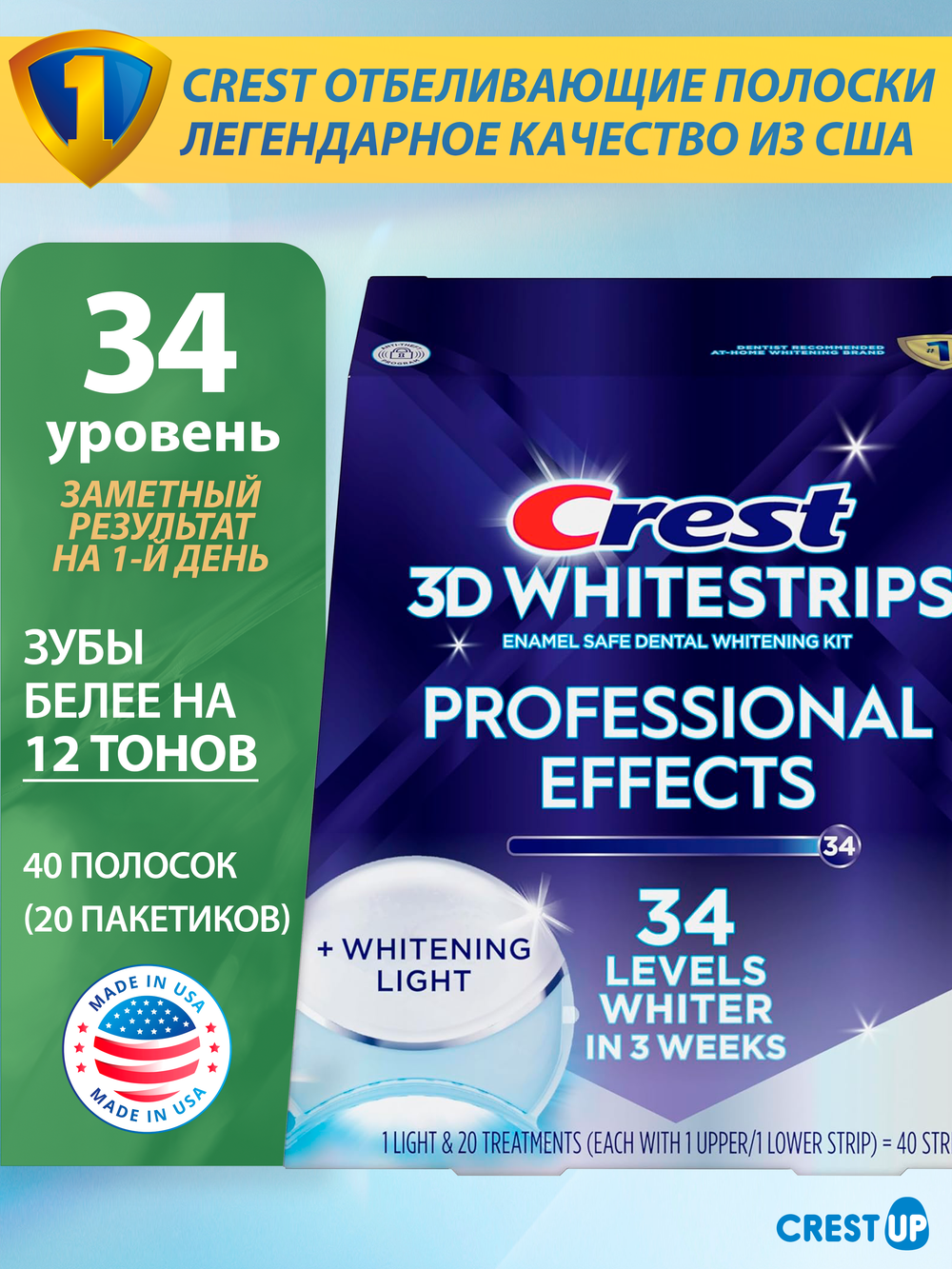 Отбеливающие полоски для зубов Crest 3D Whitestrips Professional Effects Light