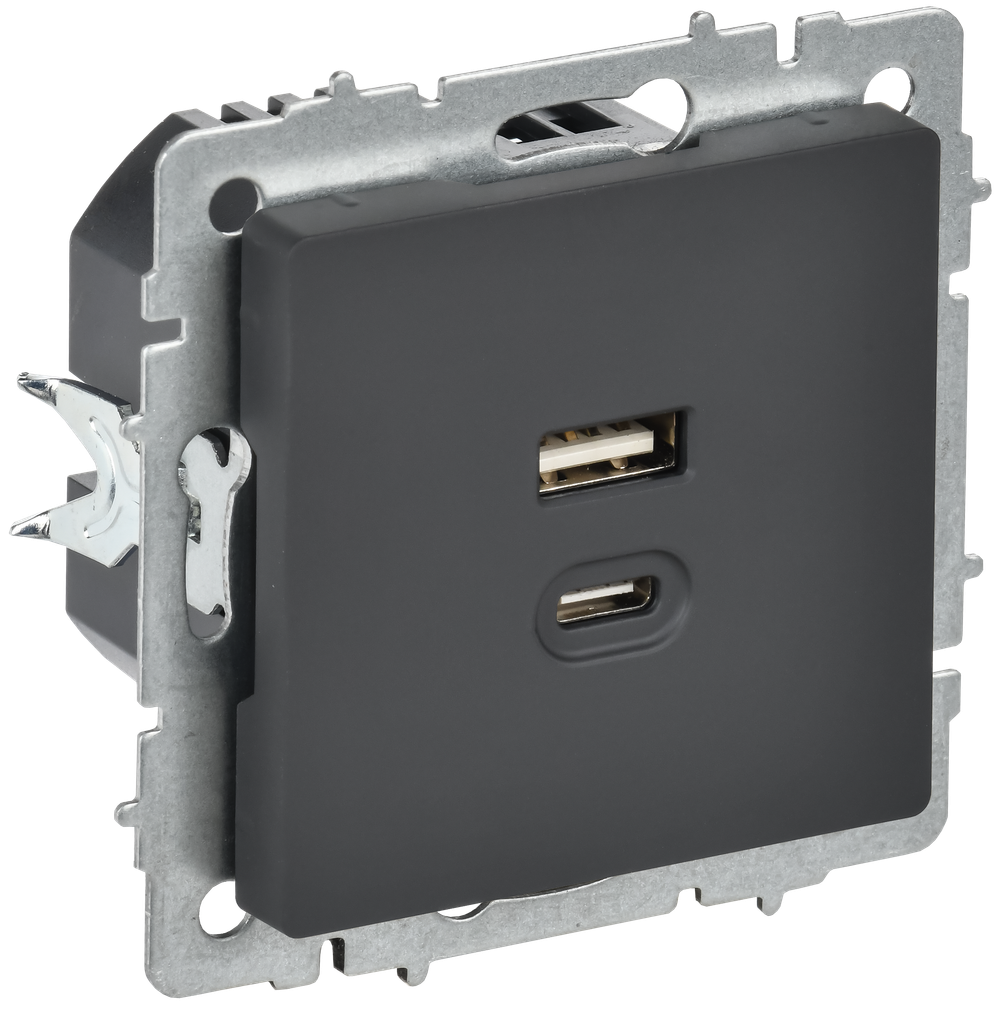 BRITE Розетка USB A+C 45Вт высокоскоростная зарядка РЮ11-2-БрГ графит IEK