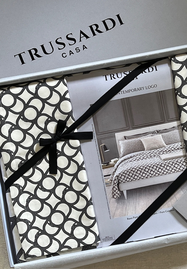 Постельное белье 2 спальное евро Trussardi Contemporary Logo бежевое