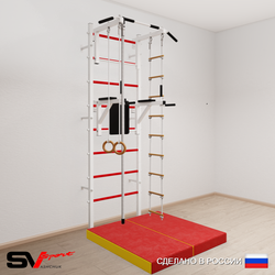 Шведская стенка Sv Sport усиленная 6044 (Турник стандарт/Брусья/Канат/Кольца/Лестница/Мат 1м)