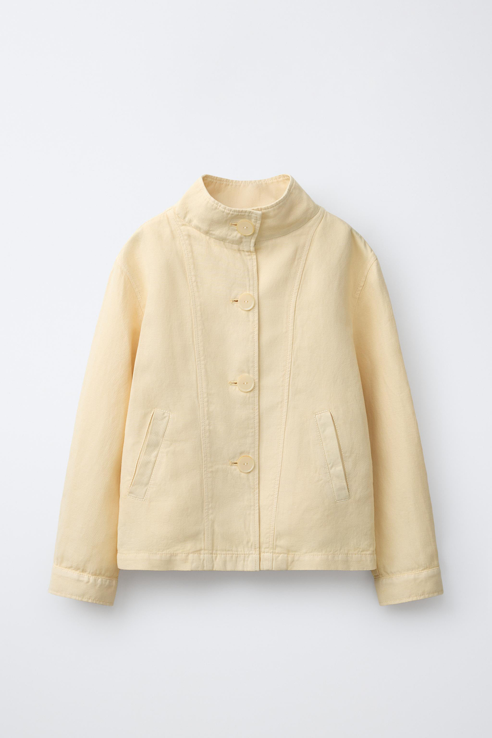 ZARA КУРТКА ИЗ ХЛОПКА И ЛЬНА, СВЕТЛО-ЖЕЛТЫЙ