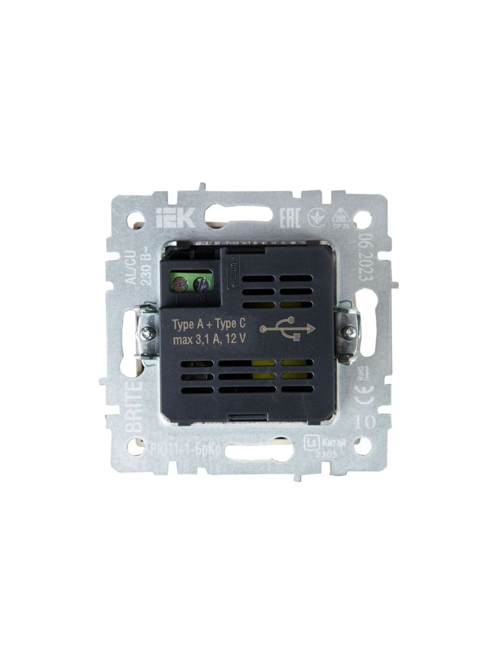 Розетка BRITE USB A+C 18Вт РЮ11-1-БрКр механизм беж. IEK BR-U22-018-K10