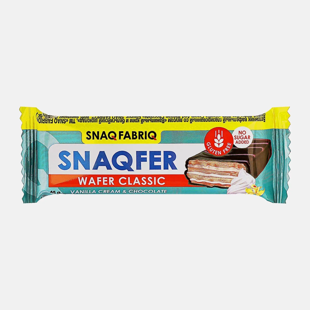 Батончик Snaq Fabriq вафельный глазированный со вкусом ванильного крема и бельгийского шоколада без сахара 45г