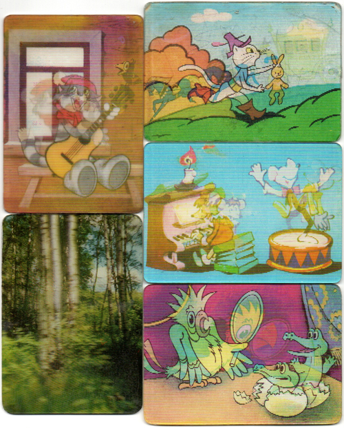 Набор из 5 переливных (стерео) Календариков . Мультфильмы СССР 1979, 1986, 1987, 1988 гг.