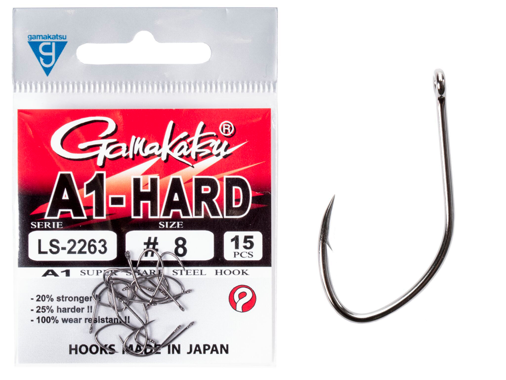 Крючки Gamakatsu A1 LS-2263 EYED HOOKS BLACK  разм. 08 15шт.