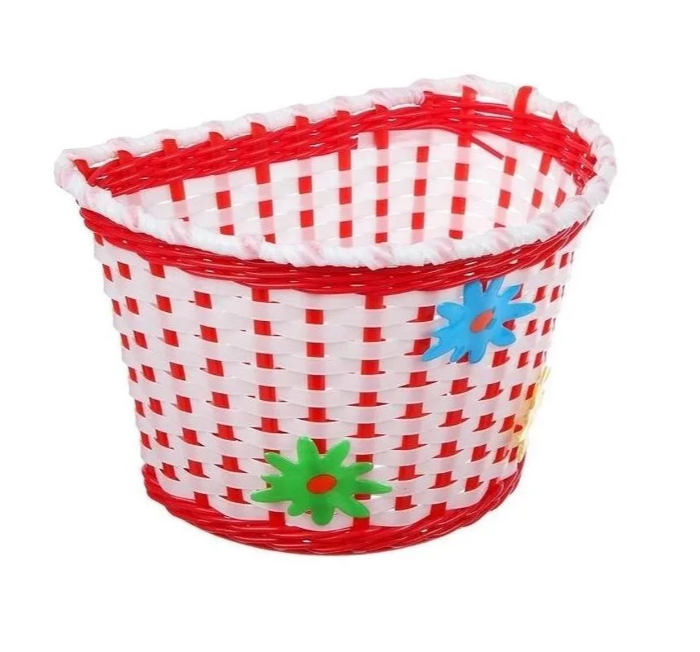 Корзина TRIX для детского велосипеда 20", крепление на руль, 270х200х170мм, пластиковая, плетёная, красно-белая
