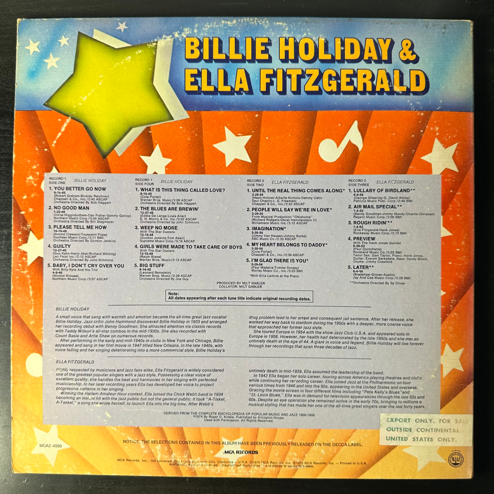 Billie Holiday & Ella Fitzgerald 2LP (США 1976г.)