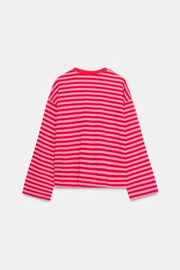 ZARA ФУТБОЛКА В ПОЛОСКУ С ТЕКСТОМ, КРАСНЫЙ