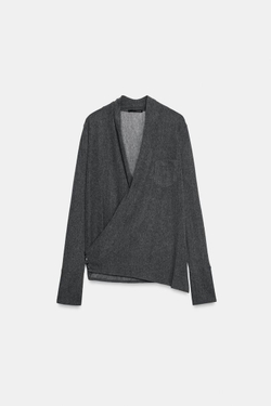 ZARA ТРИКОТАЖНЫЙ ТОП НА ЗАПАХЕ, СЕРЫЙ МЕЛАНЖ