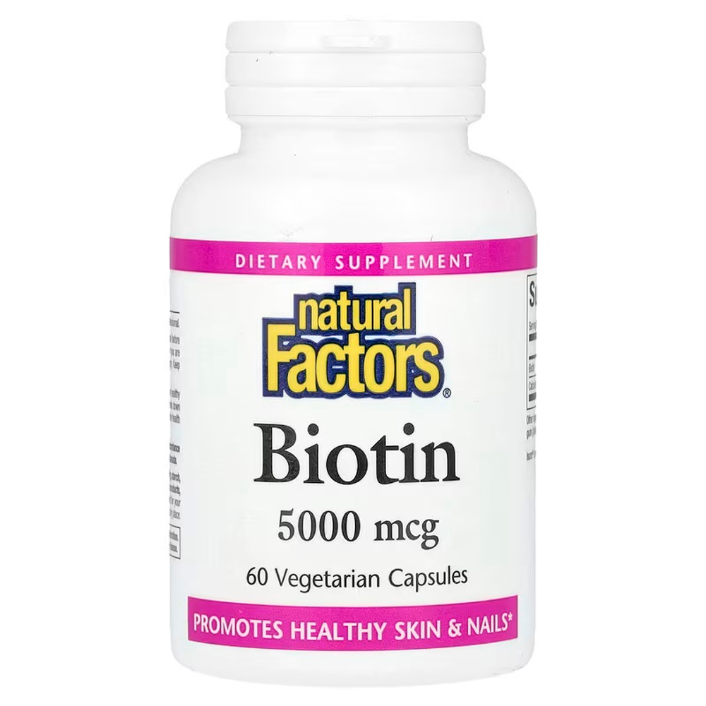 Natural Factors, Биотин, 5000 мкг, 60 вегетарианских капсул