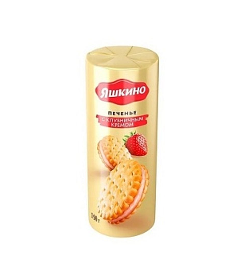 Печенье Яшкино затяжное с клубничным кремом 190г