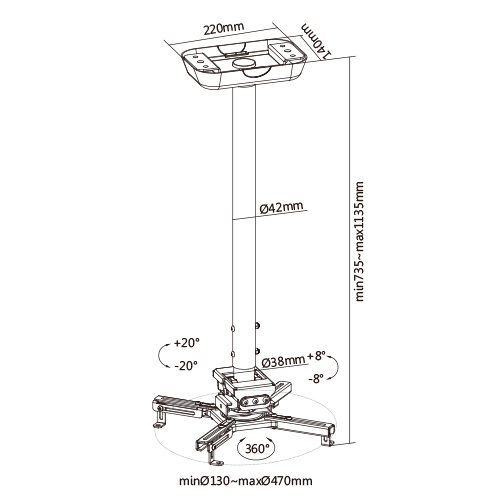 Крепление для проектора потолочное FIX PRB-20-02L
