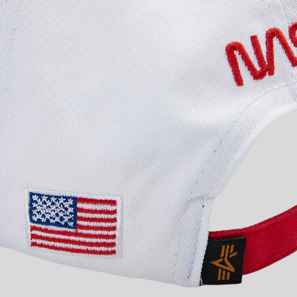Бейсболка Alpha Industries Nasa Worm Logo Cap White (Белая)