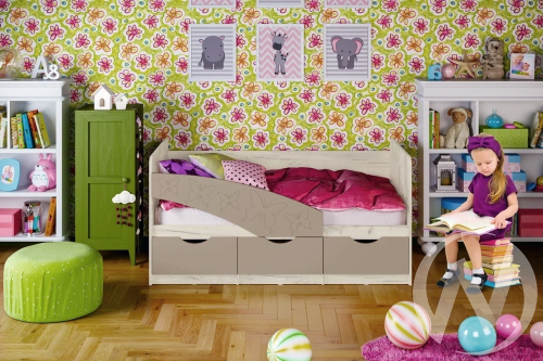 Кровать 1;6*0;8м Бабочки (дуб крафт белый/шарли мокко)