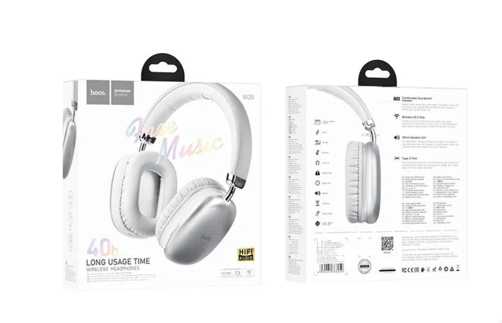 Стереонаушники Bluetooth полноразмерные Hoco W35 Free Music V5.3/40ч белый