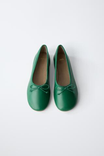 ZARA БАЛЕТКИ С БАНТИКОМ, ЗЕЛЕНЫЙ