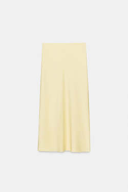 ZARA АТЛАСНАЯ ЮБКА МИДИ, ПАСТЕЛЬНО-ЖЕЛТЫЙ