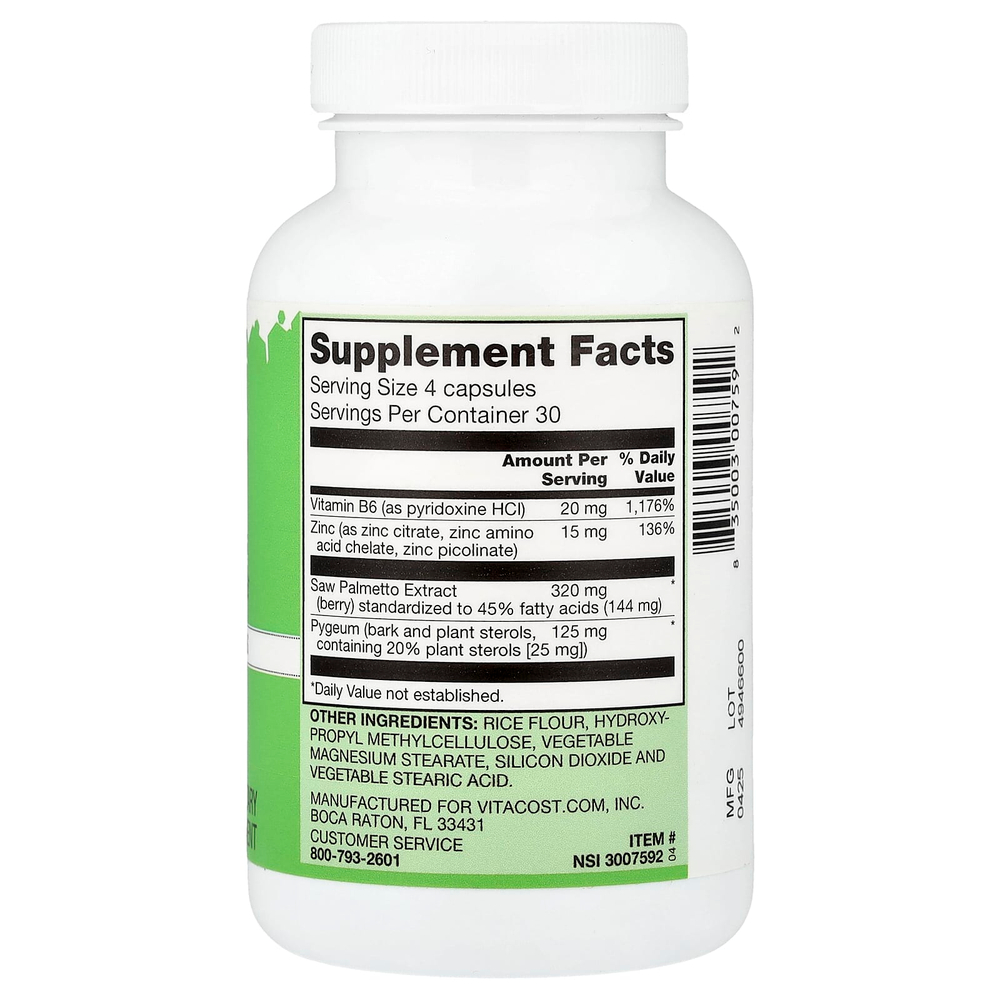 Vitacost, Saw Palmetto, Pygeum & Plant Sterols, 120 Capsules