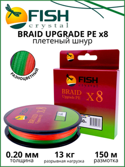 Плетеный шнур для рыбалки Fish Crystal BRAID UPGRADE PE X8 150 м, 5-ти цветный, 0.20 мм, 13кг