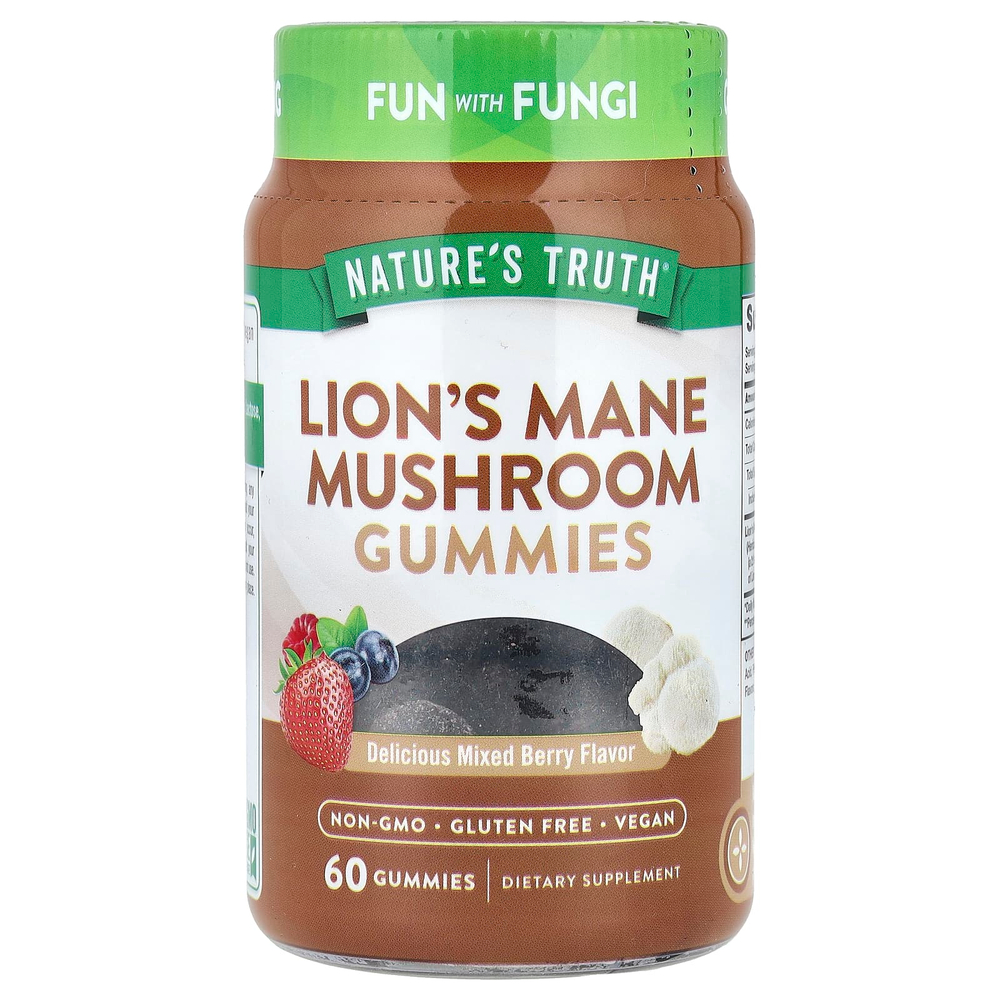 Nature's Truth, Жевательные мармеладки с грибами из львиной гривы, вкусное ягодное ассорти, 60 жевательных таблеток