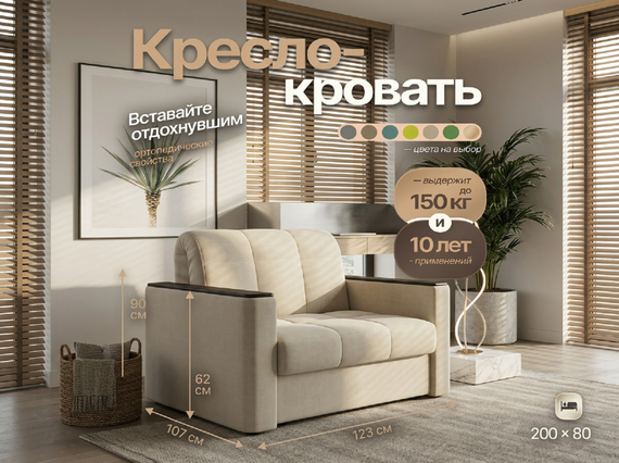 Кресло Неаполь 0,8 - Велютто/Velutto  17 бежевый/накладка венге