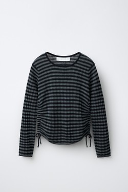 ZARA СВИТЕР В ПОЛОСКУ СО СБОРКАМИ, ОТТЕНКИ СИНЕГО