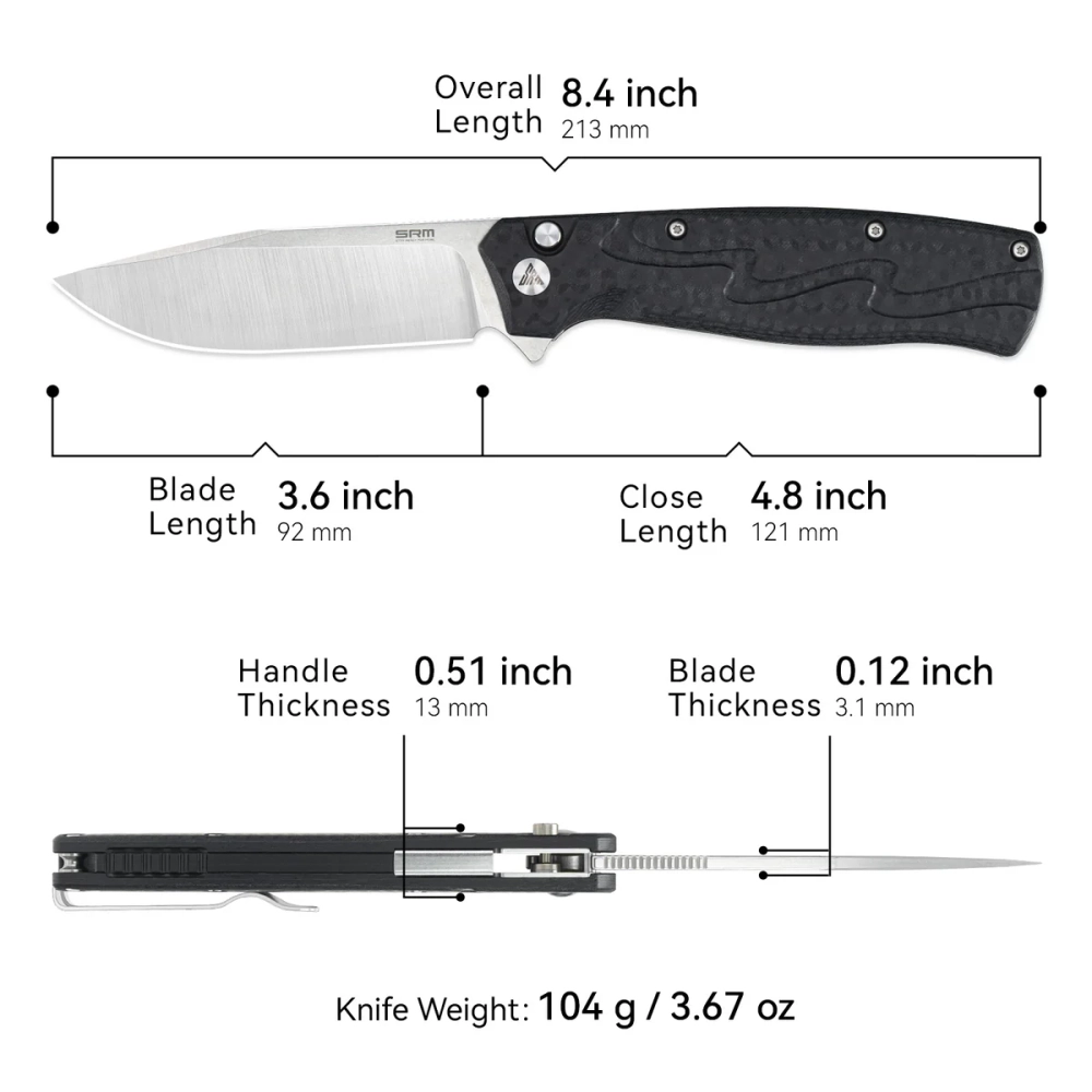 Нож складной SRM 221X-GB Satin (14C28N, Black G10/CF)