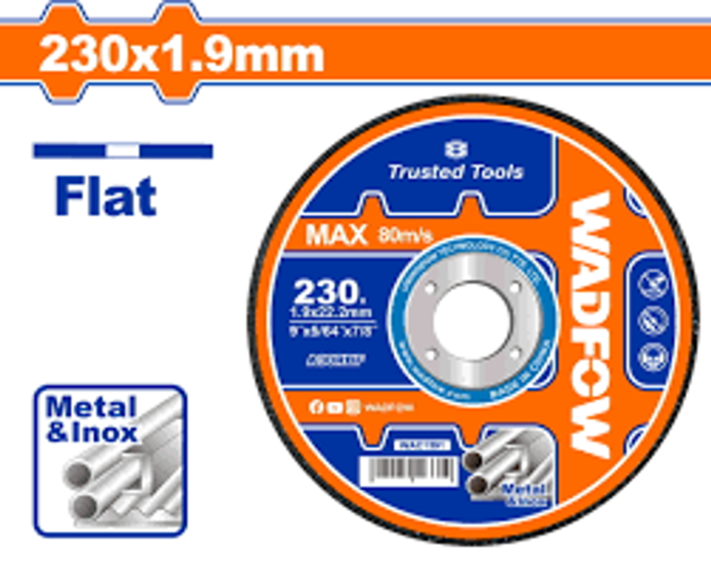 Круг отрезной по металлу WADFOW WAC1391 230x1,9x22.2 мм Metal/Inox