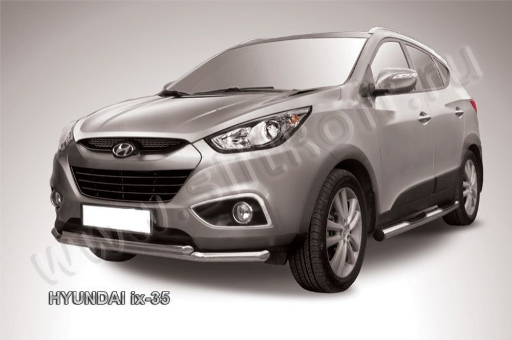 Защита переднего бампера (нержавейка) Hyundai ix-35 (2010-2015) d57+d42