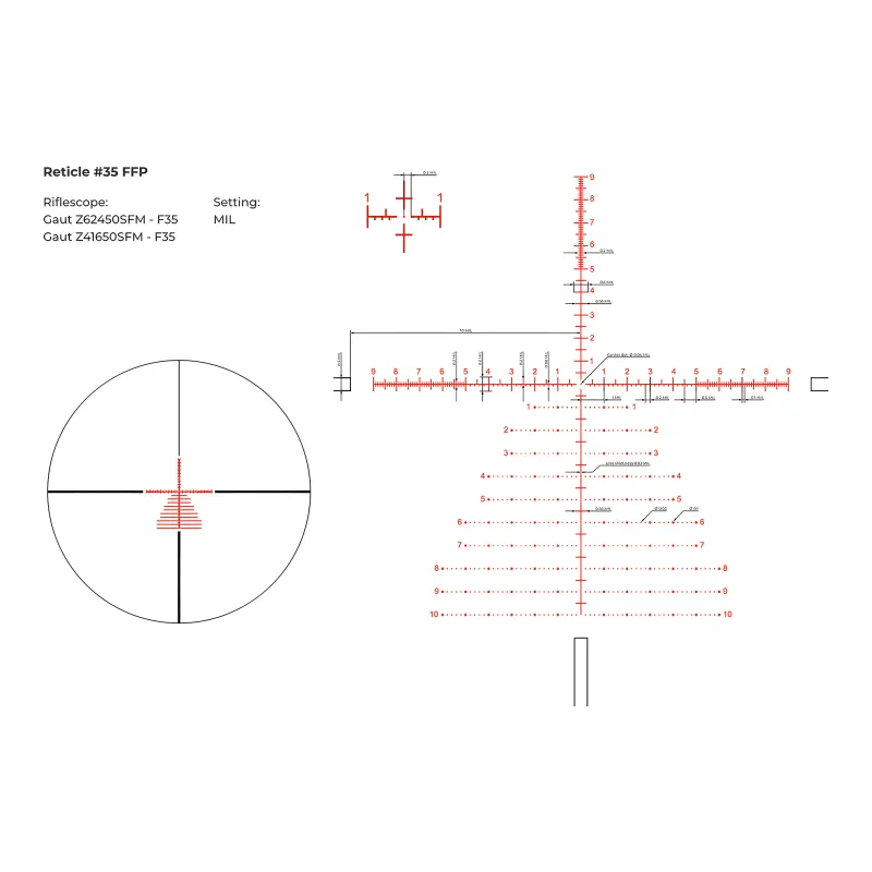 Прицел Gaut Azurite 4-16x50, сетка 35, FFP, 0.1 МIL - схема прицельной сетки Reticle 35 FFP