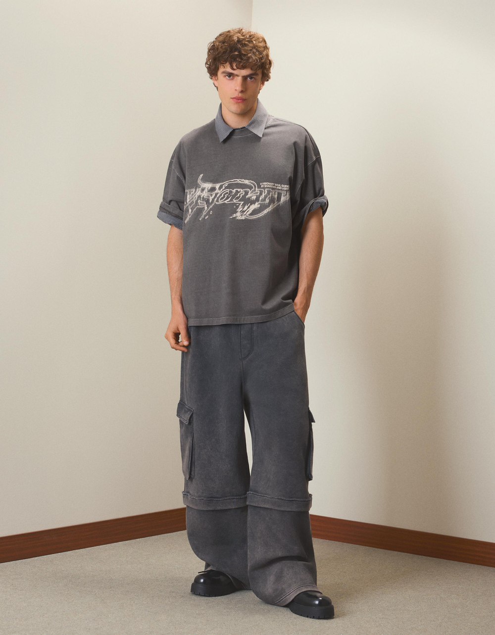 Мужская футболка boxy fit с принтом, арт. 1916/732 - BERSHKA