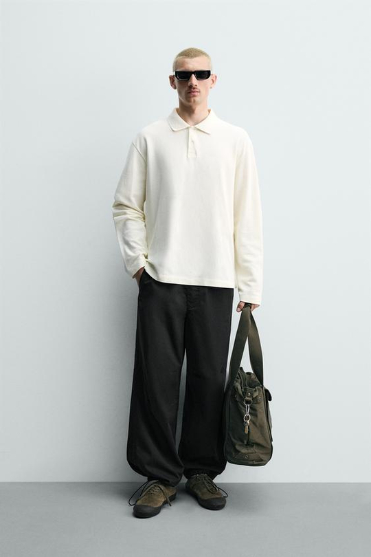 ZARA БРЮКИ-ПАРАШЮТ RELAXED FIT, ЧЕРНЫЙ
