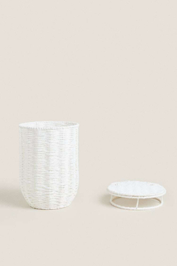 ZARA HOME КОРЗИНА ДЛЯ МУСОРА СО СЪЕМНОЙ КРЫШКОЙ, БЕЛЫЙ
