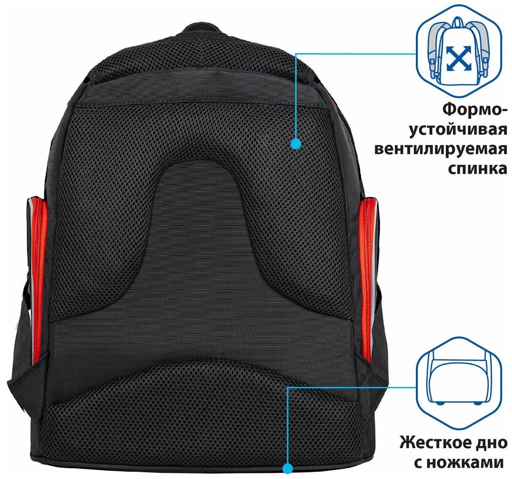 Рюкзак BRAUBERG CLASSIC, легкий каркас, премиум материал, "Motorbike", черный, 270583