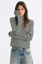Тонкий трикотажный топ с длинными рукавами — Бордовый/В полоску - H&M