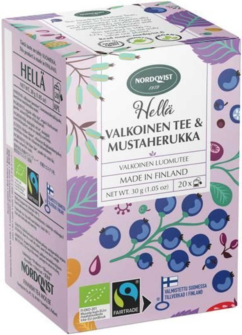 Чай белый NORDQVIST "WHITE TEA & BLACKCURRANT" с черной смородиной 20 пакетиков (из Финляндии)