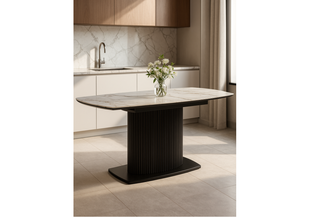 Керамический стол Woodville Фестер 160(205)х90 gilt white, черный