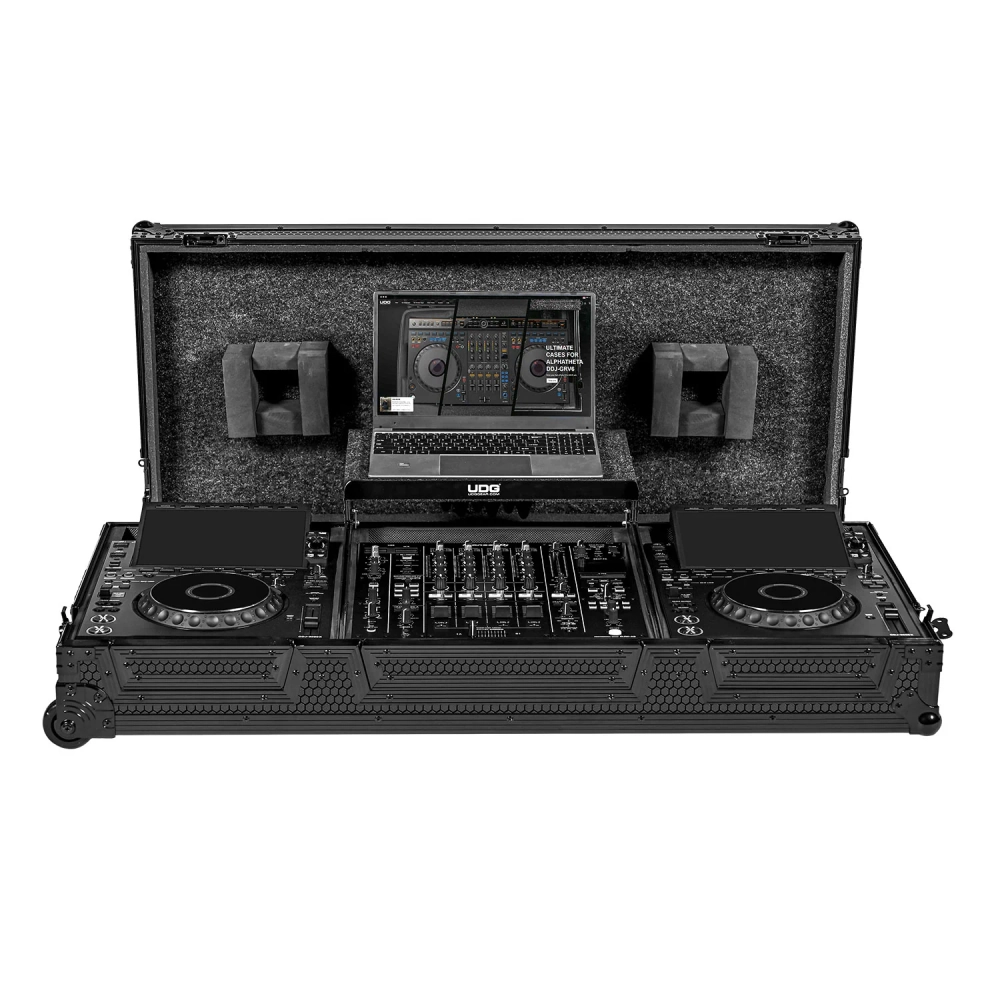 UDG Ultimate Flight Case Set AlphaTheta CDJ-3000X / Pioneer DJ DJM-A9 Black Plus (Laptop Shelf + Wheels)