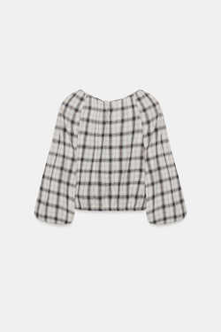 ZARA РУБАШКА В КЛЕТКУ С ЭЛАСТИЧНОЙ ОТДЕЛКОЙ, ЭКРЮ/СИНИЙ