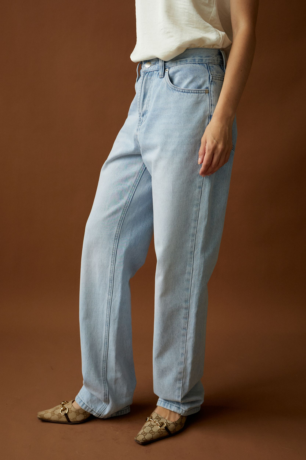 Джинсы прямые relaxed fit голубые
